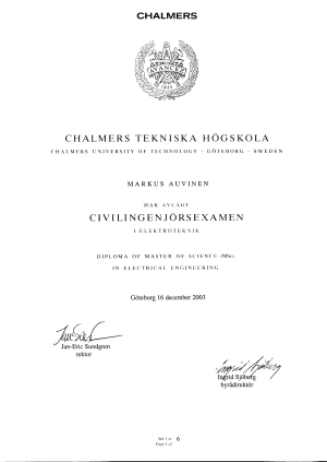 Chalmers Diploma, page 1 (jpg)